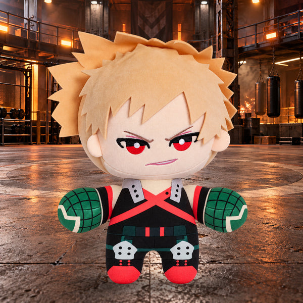 Bakugo 25 cm plush in a realistic industrial hero training arena