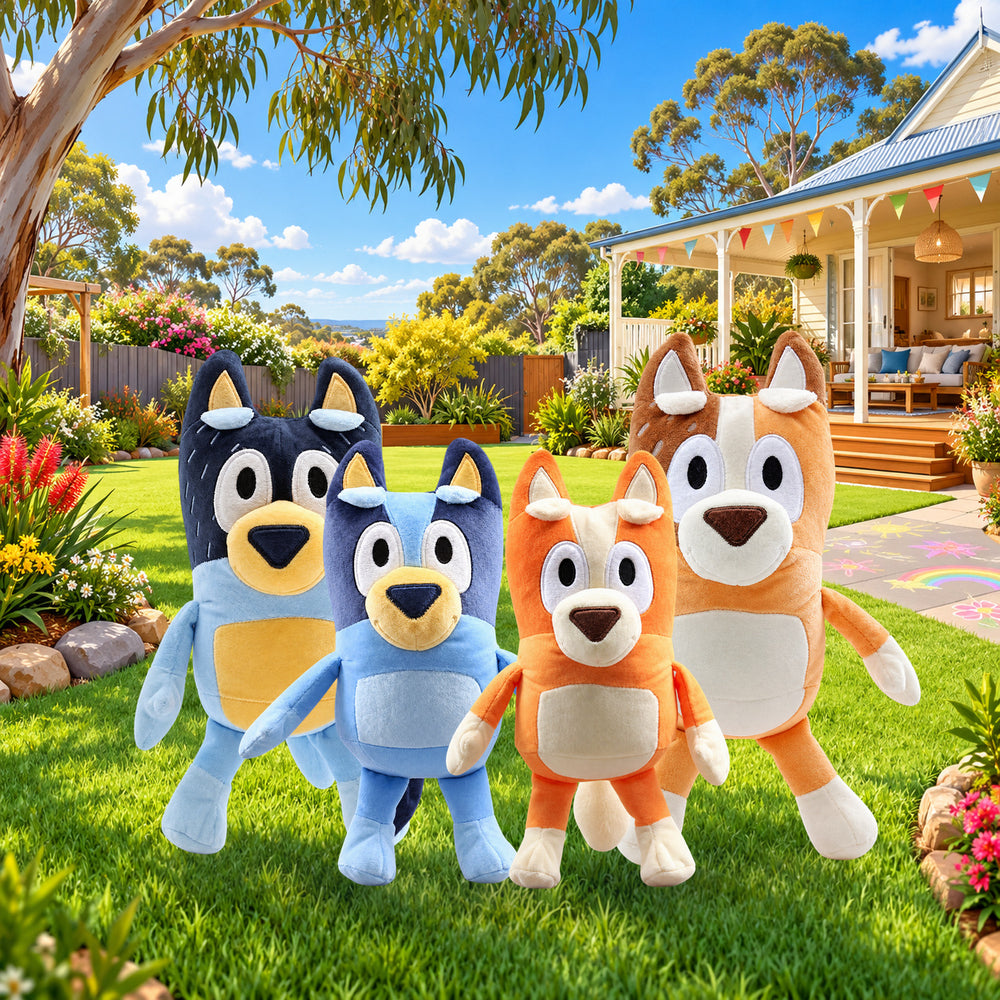 Bluey, Bingo, Bandit, and Chilli plush family bundle