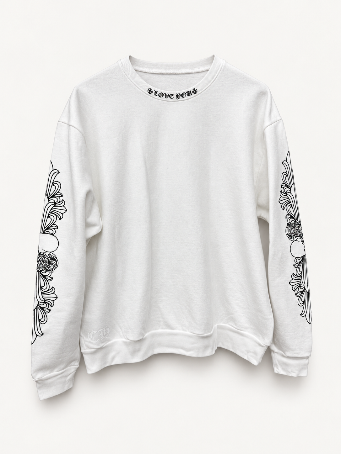 Chrome Hearts Love You Floral Heart Crewneck studio view.