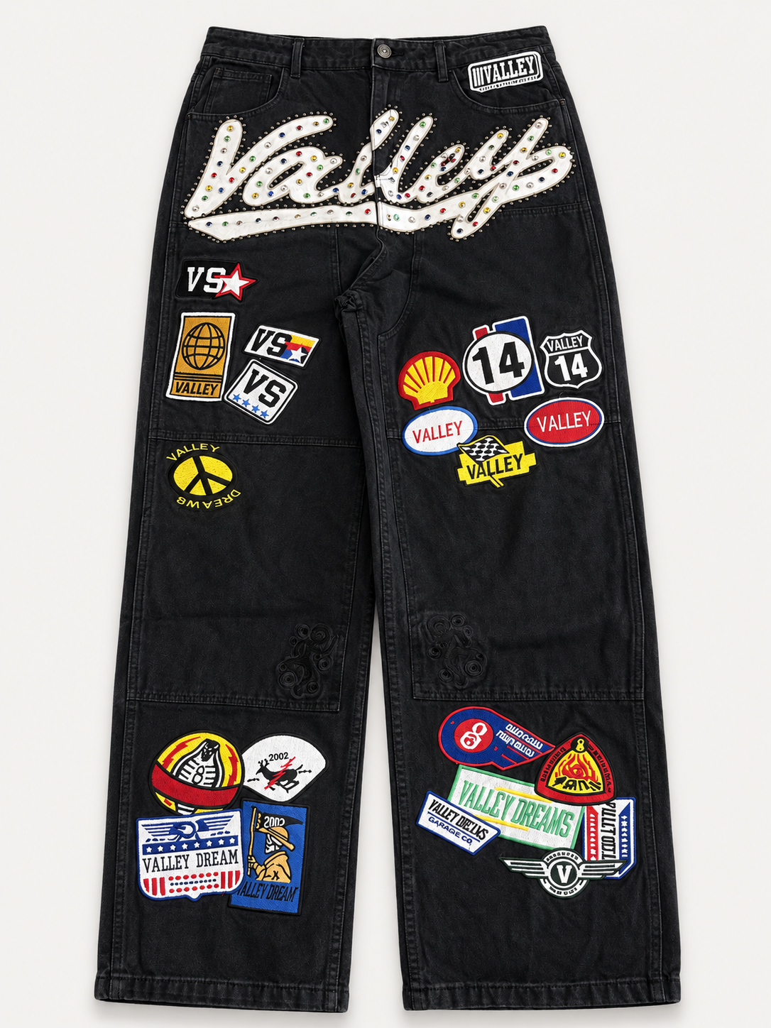 Valley Black Baggy Patchwork Denim Jeans