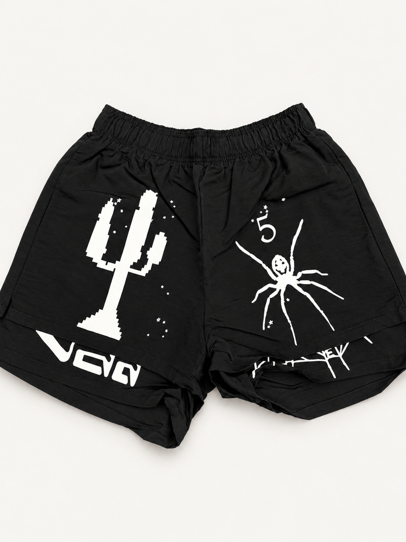 Sp5der Black Double Layer Desert Shorts