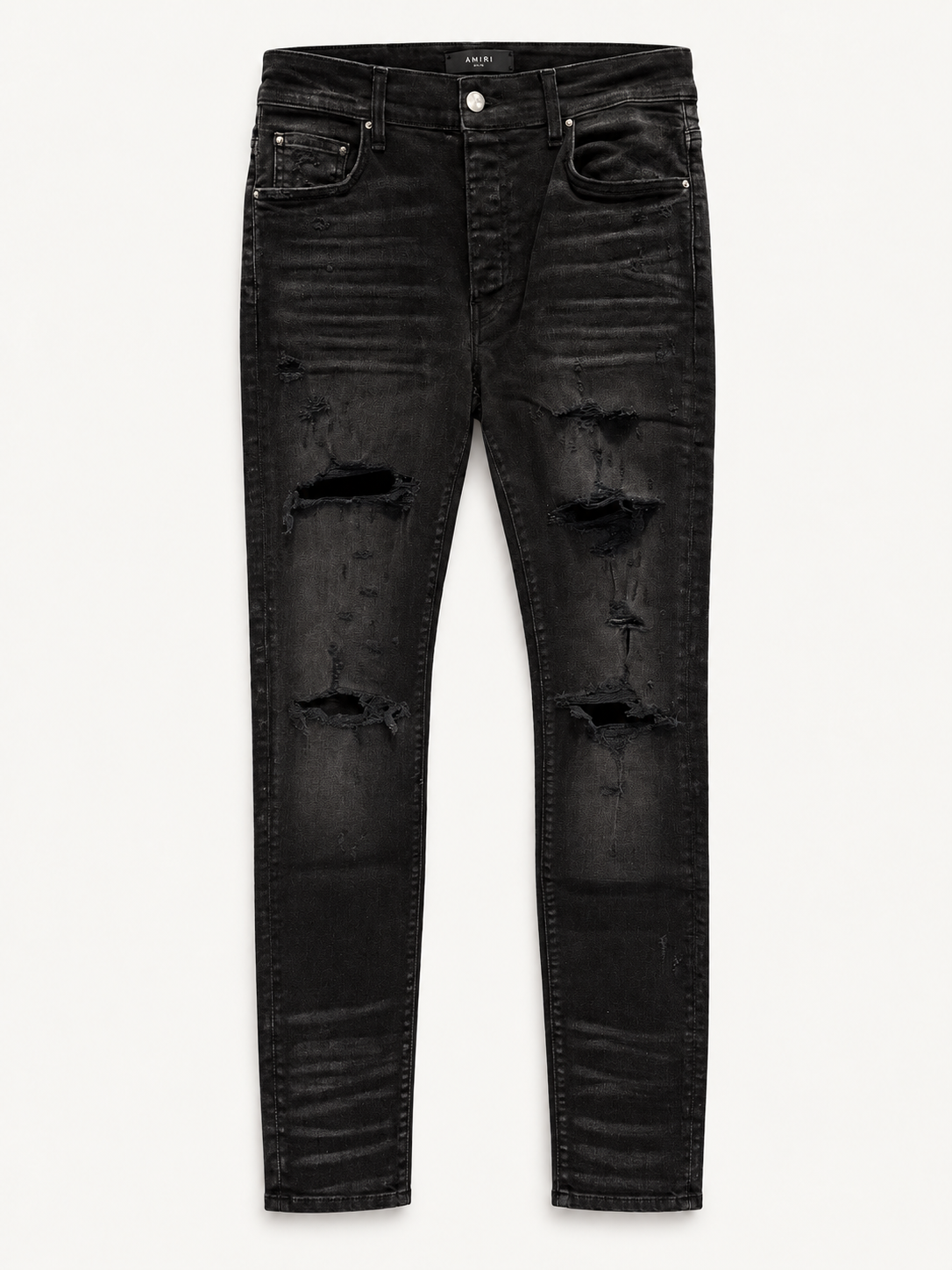 Amiri Thrasher Black Denim, front studio view.
