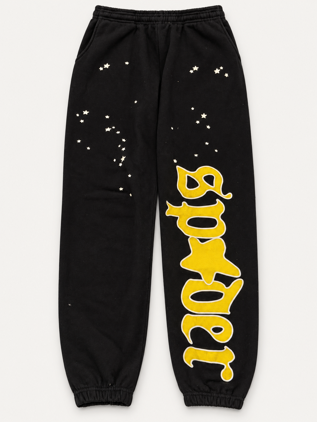 Sp5der Worldwide Black Yellow Sweatpants / Small hole noted