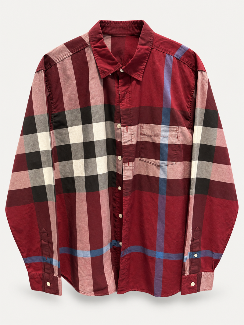 Burberry Red Check Cotton Button Up Shirt