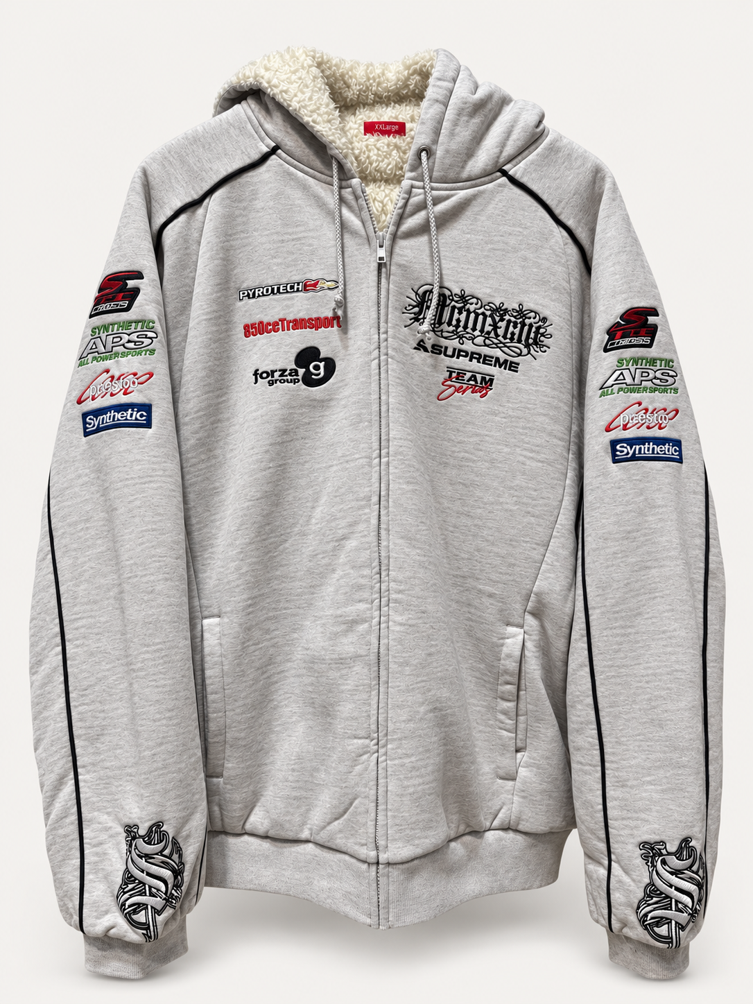 Supreme Racing Lined Ash Grey Zip Hoodie