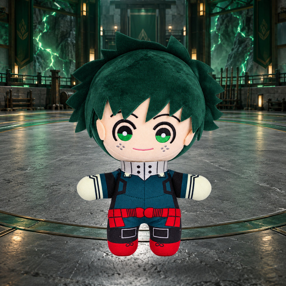 Deku 25 cm plush in a realistic green hero training arena