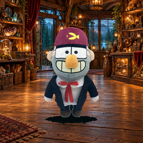 Grunkle Stan Plush on premium mystery forest background