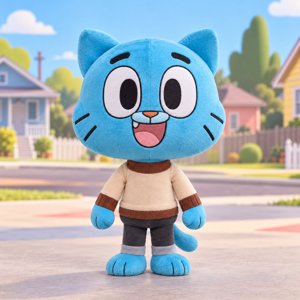 Gumball Watterson plush on a colorful Elmore inspired background