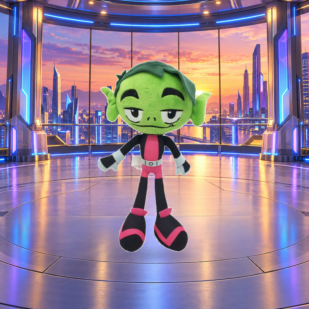 Beast Boy Plush on a clean futuristic tower background