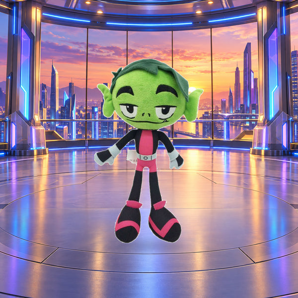 Beast Boy Plush on a clean futuristic tower background