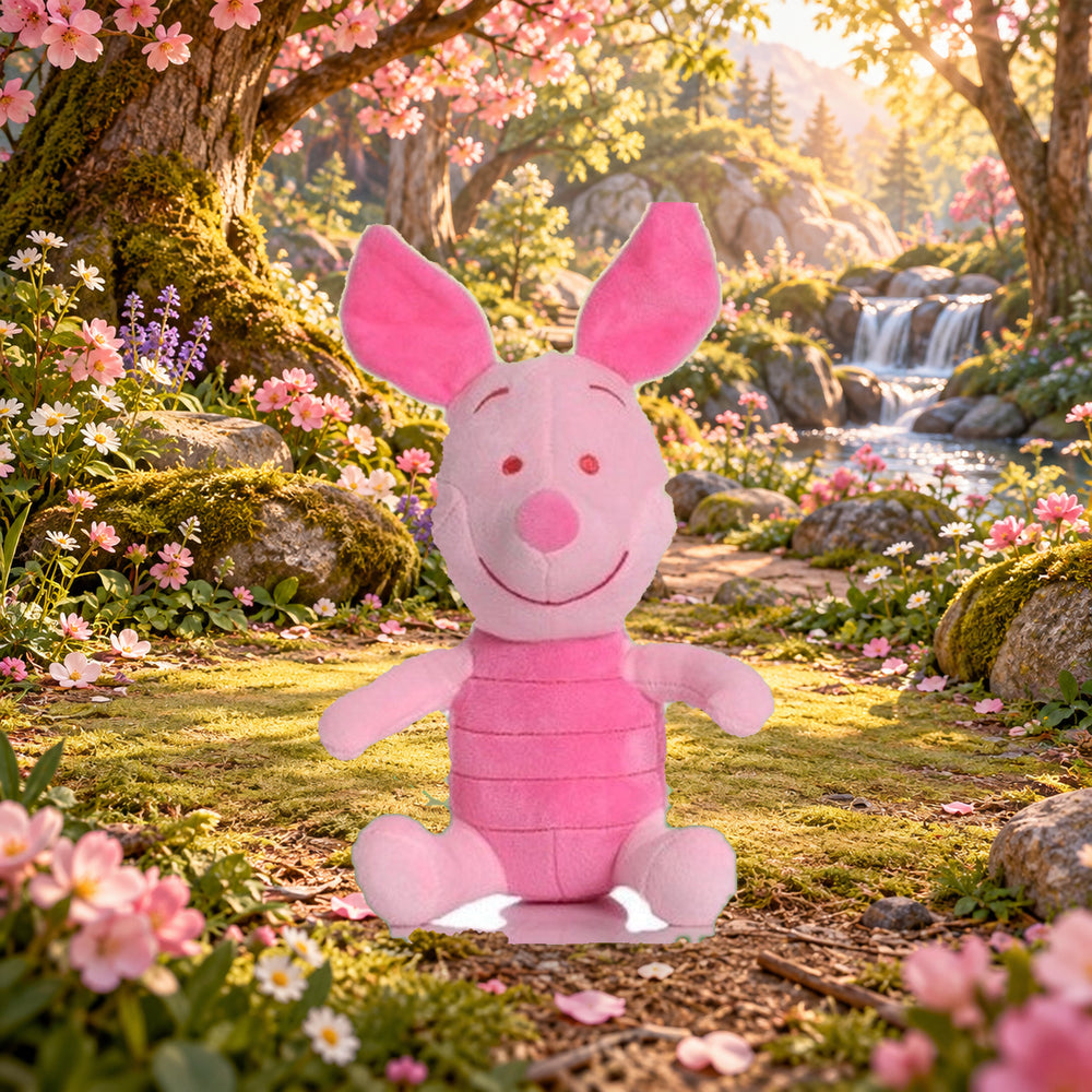 Piglet Plush on premium storybook woodland background